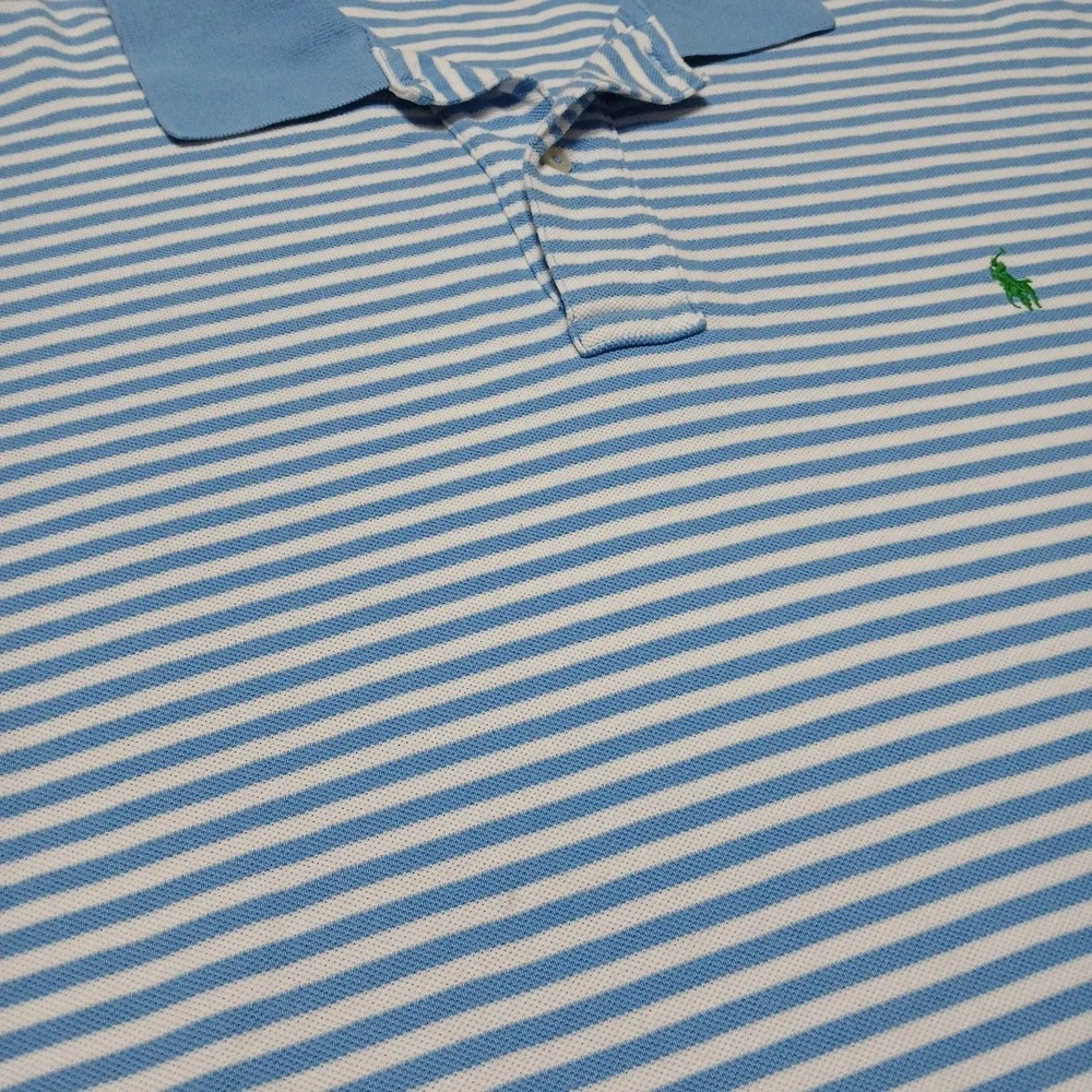 Polo Ralph Lauren Men's Cotton Blue & White Stripe Short Sleeve Polo Shirt Size